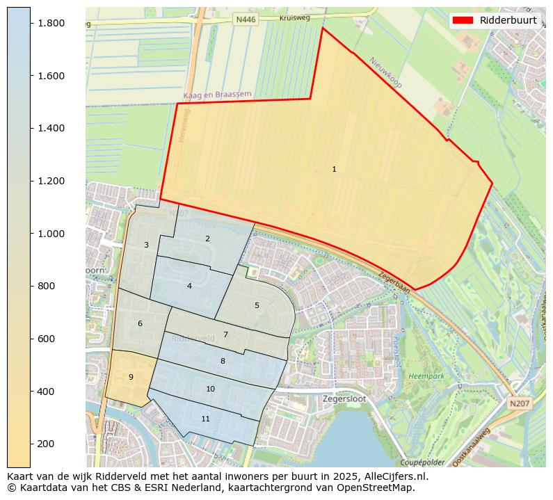 Afbeelding van de Ridderbuurt op de kaart.