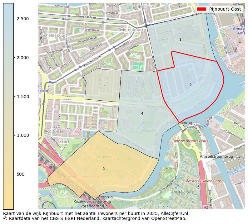 Afbeelding van de Rijnbuurt-Oost op de kaart.