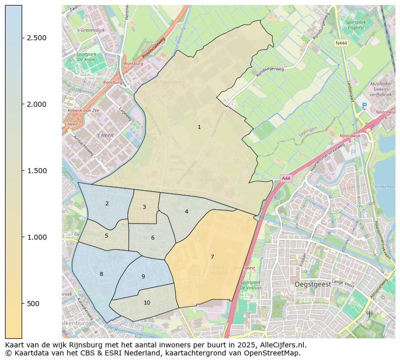 Afbeelding van de wijk Rijnsburg op de kaart.