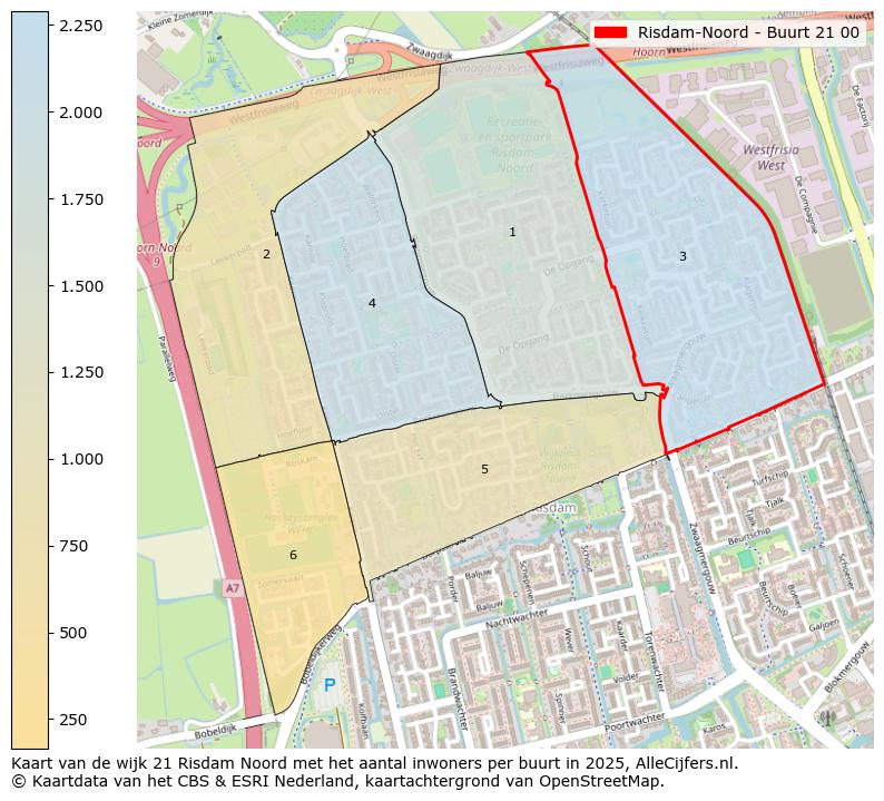 Afbeelding van de Risdam-Noord - Buurt 21 00 op de kaart.