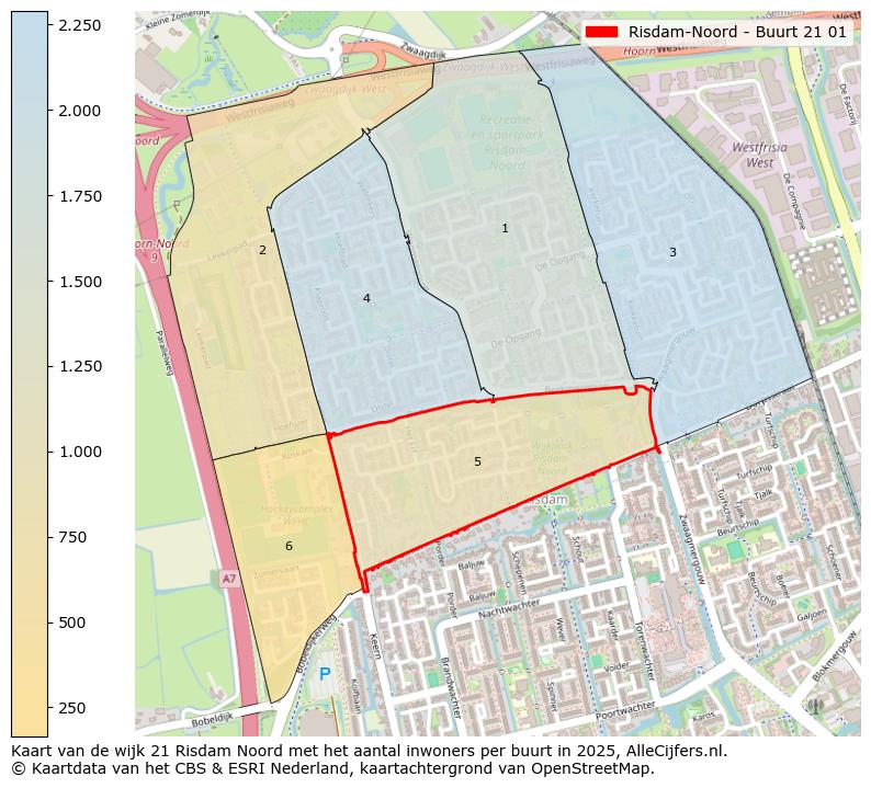 Afbeelding van de Risdam-Noord - Buurt 21 01 op de kaart.