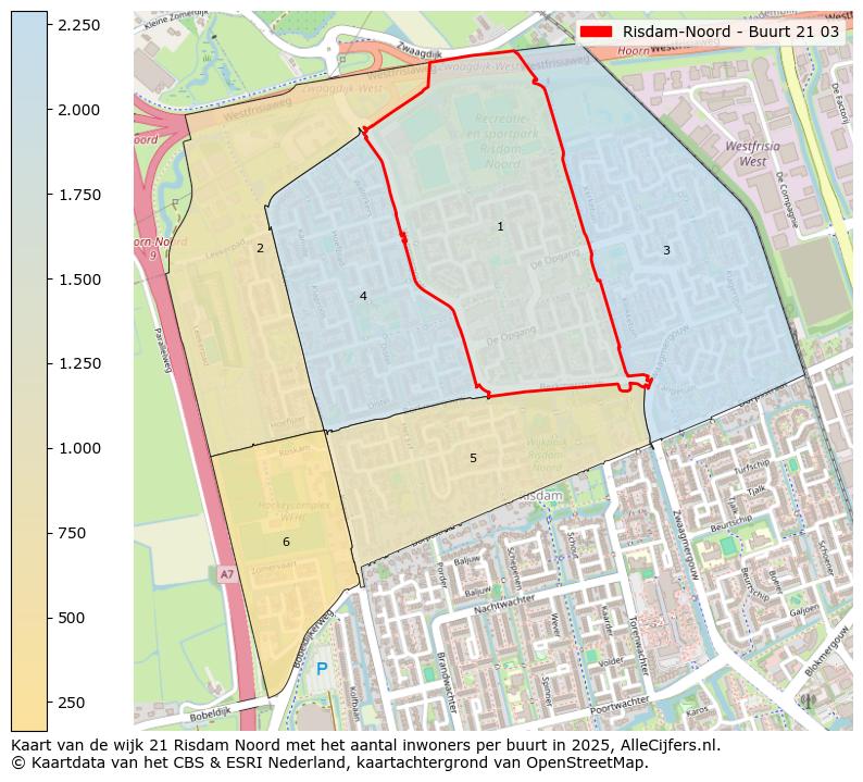 Afbeelding van de Risdam-Noord - Buurt 21 03 op de kaart.