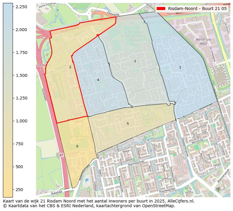 Afbeelding van de Risdam-Noord - Buurt 21 05 op de kaart.