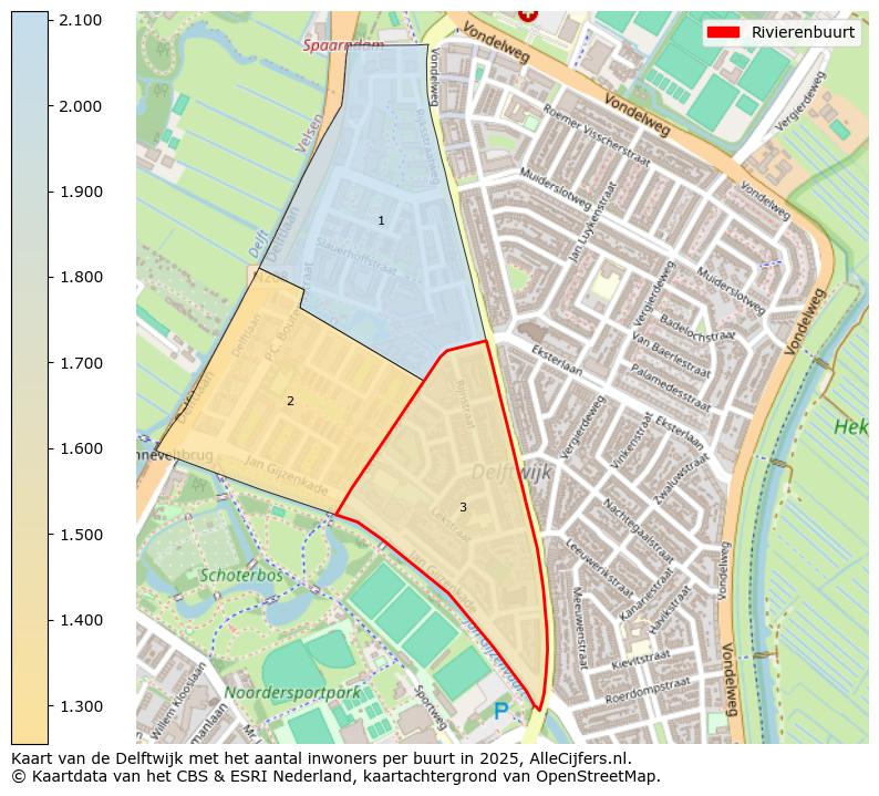 Afbeelding van de Rivierenbuurt op de kaart.