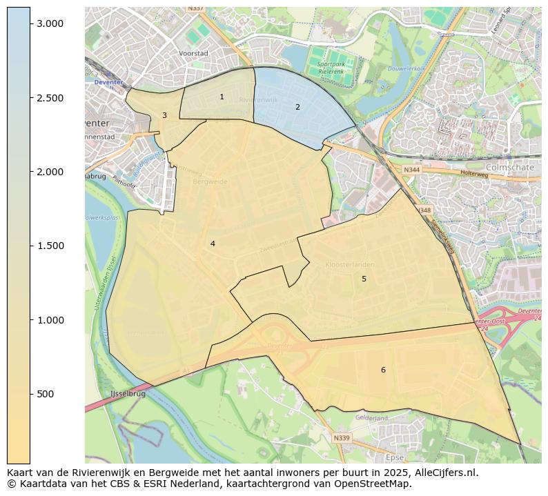Afbeelding van de Rivierenwijk en Bergweide op de kaart.