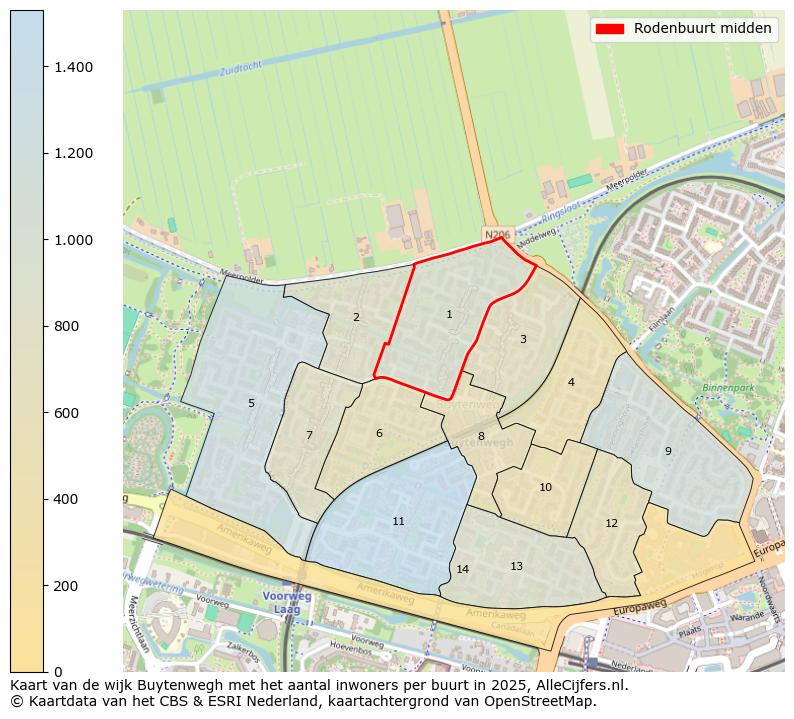 Afbeelding van de Rodenbuurt midden op de kaart.