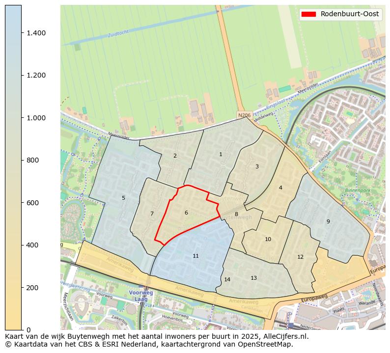Afbeelding van de Rodenbuurt-Oost op de kaart.