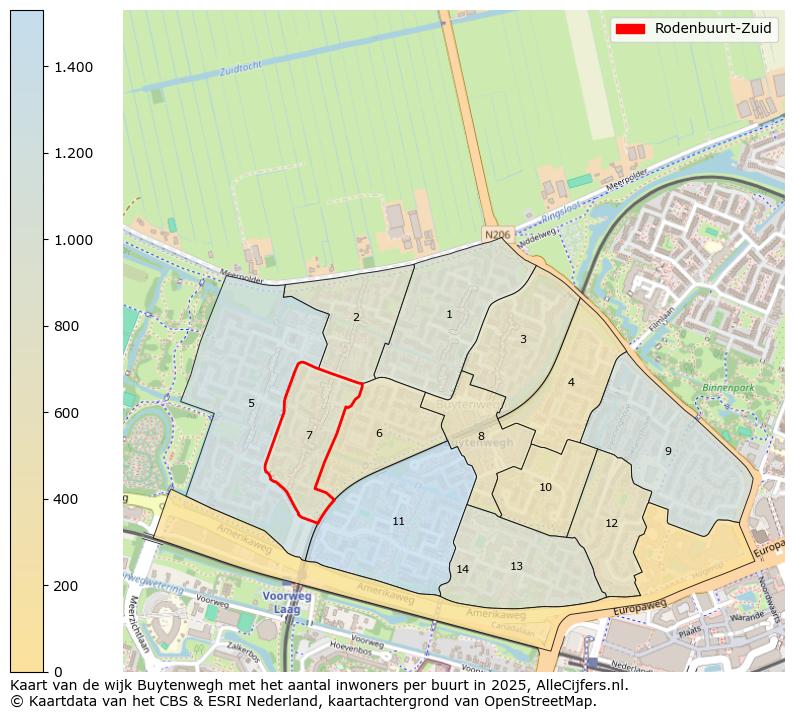 Afbeelding van de Rodenbuurt-Zuid op de kaart.