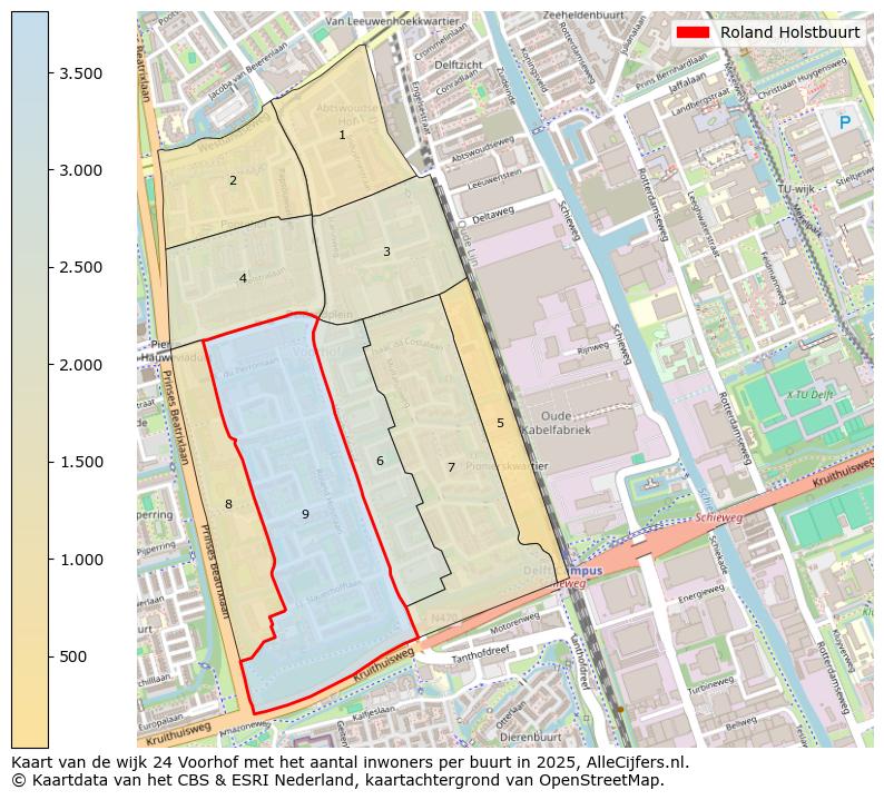 Afbeelding van de Roland Holstbuurt op de kaart.