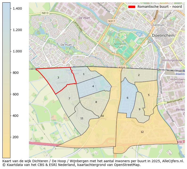 Afbeelding van de Romantische buurt - noord op de kaart.