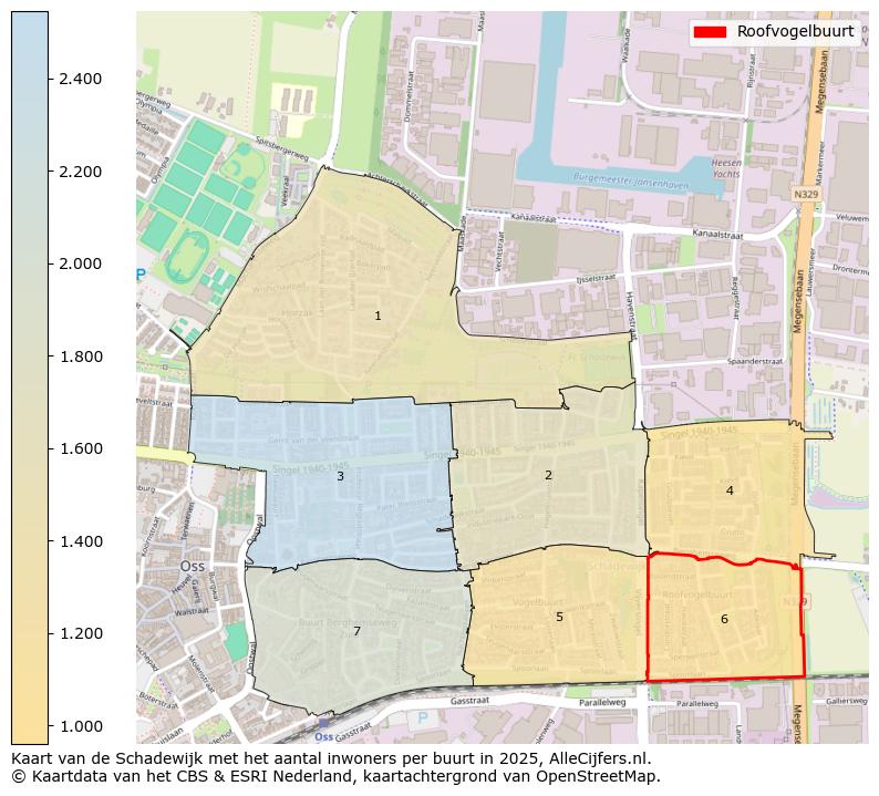 Afbeelding van de Roofvogelbuurt op de kaart.