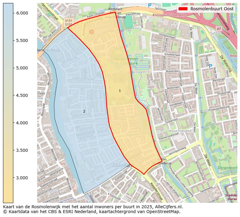 Afbeelding van de Rosmolenbuurt Oost op de kaart.