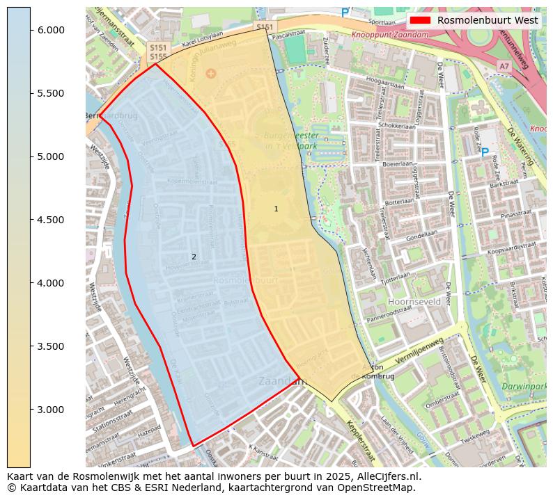 Afbeelding van de Rosmolenbuurt West op de kaart.