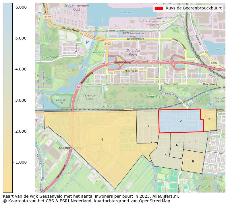 Afbeelding van de Ruys de Beerenbrouckbuurt op de kaart.