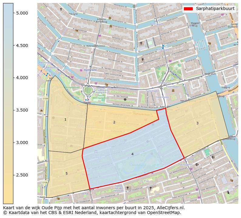 Afbeelding van de Sarphatiparkbuurt op de kaart.
