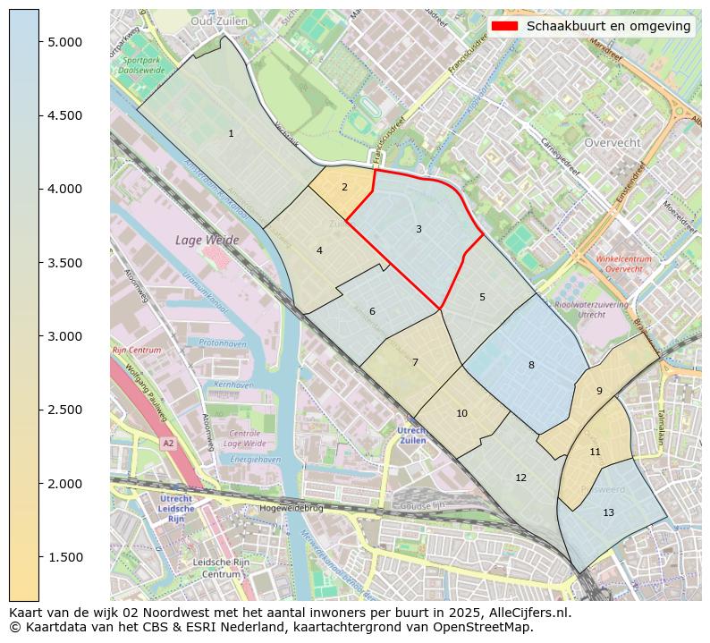 Afbeelding van de Schaakbuurt en omgeving op de kaart.