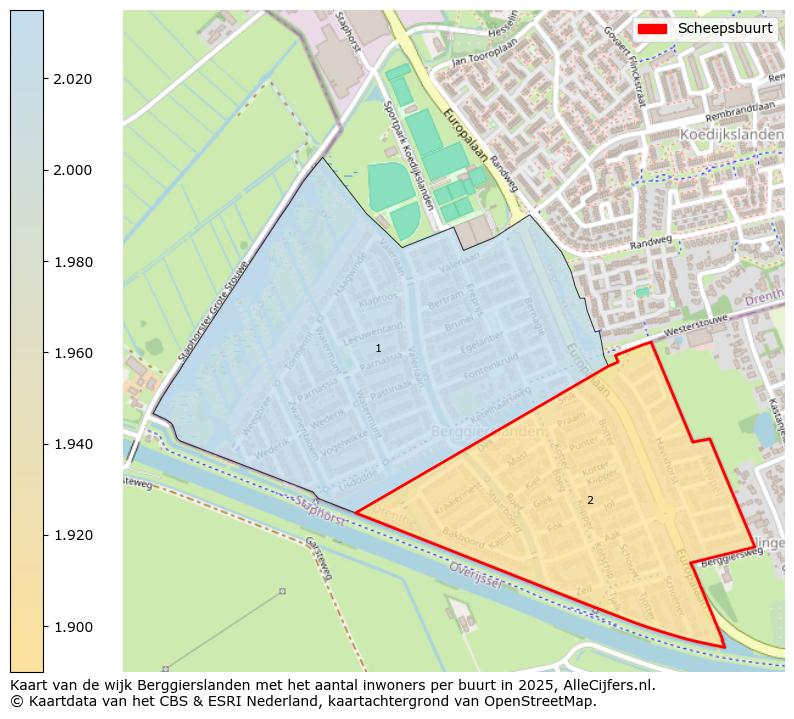 Afbeelding van de Scheepsbuurt op de kaart.