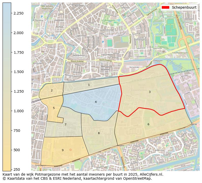 Afbeelding van de Schepenbuurt op de kaart.