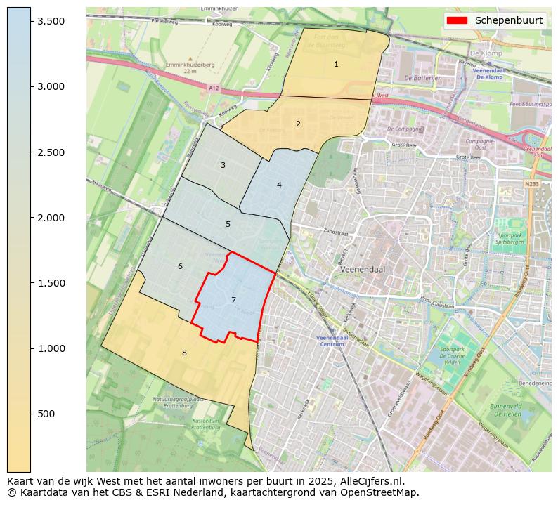 Afbeelding van de Schepenbuurt op de kaart.