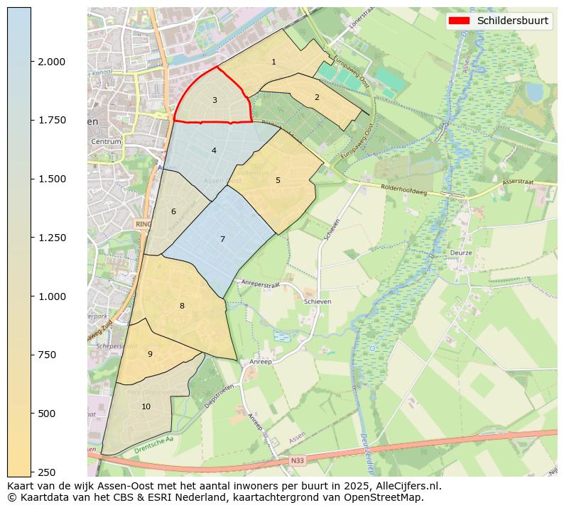 Afbeelding van de Schildersbuurt op de kaart.
