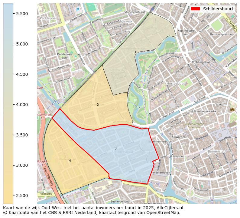 Afbeelding van de Schildersbuurt op de kaart.