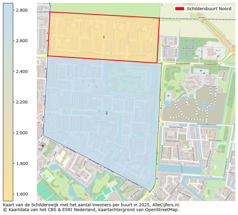 Afbeelding van de Schildersbuurt Noord op de kaart.