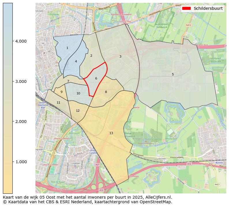 Afbeelding van de Schildersbuurt op de kaart.