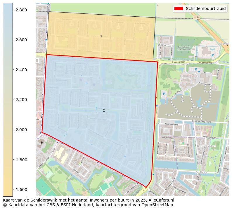 Afbeelding van de Schildersbuurt Zuid op de kaart.
