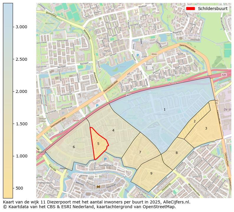 Afbeelding van de Schildersbuurt op de kaart.