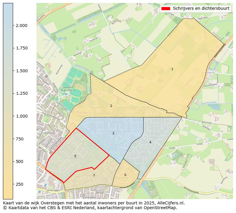 Afbeelding van de Schrijvers en dichtersbuurt op de kaart.