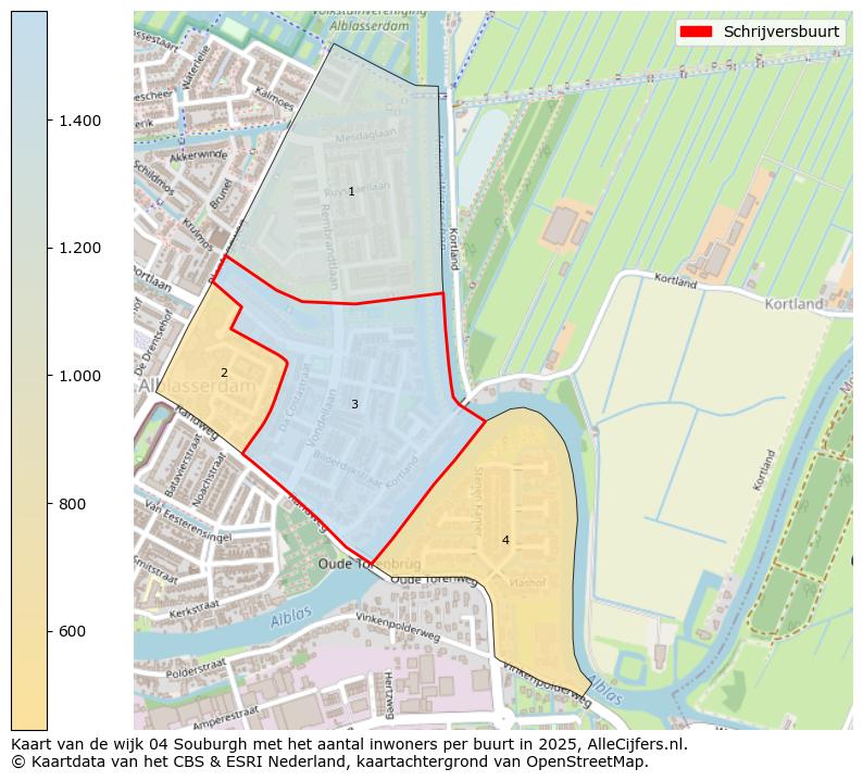 Afbeelding van de Schrijversbuurt op de kaart.