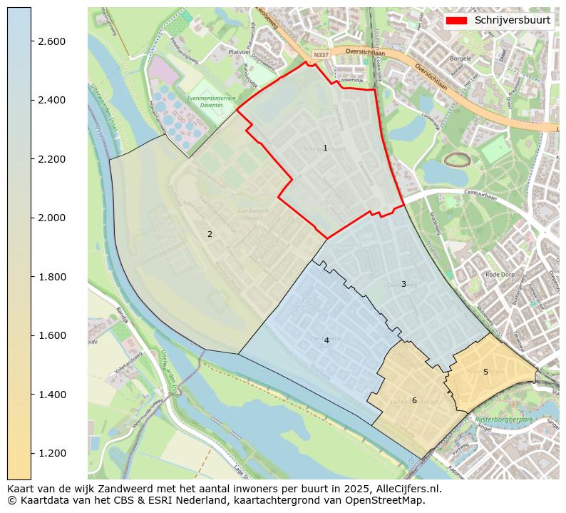 Afbeelding van de Schrijversbuurt op de kaart.