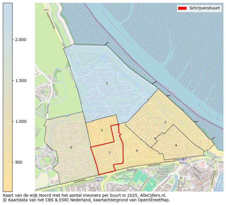 Afbeelding van de Schrijversbuurt op de kaart.