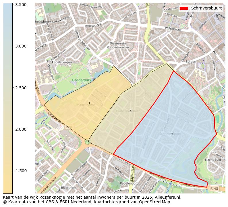 Afbeelding van de Schrijversbuurt op de kaart.