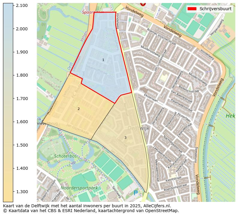 Afbeelding van de Schrijversbuurt op de kaart.