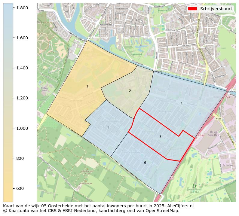 Afbeelding van de Schrijversbuurt op de kaart.