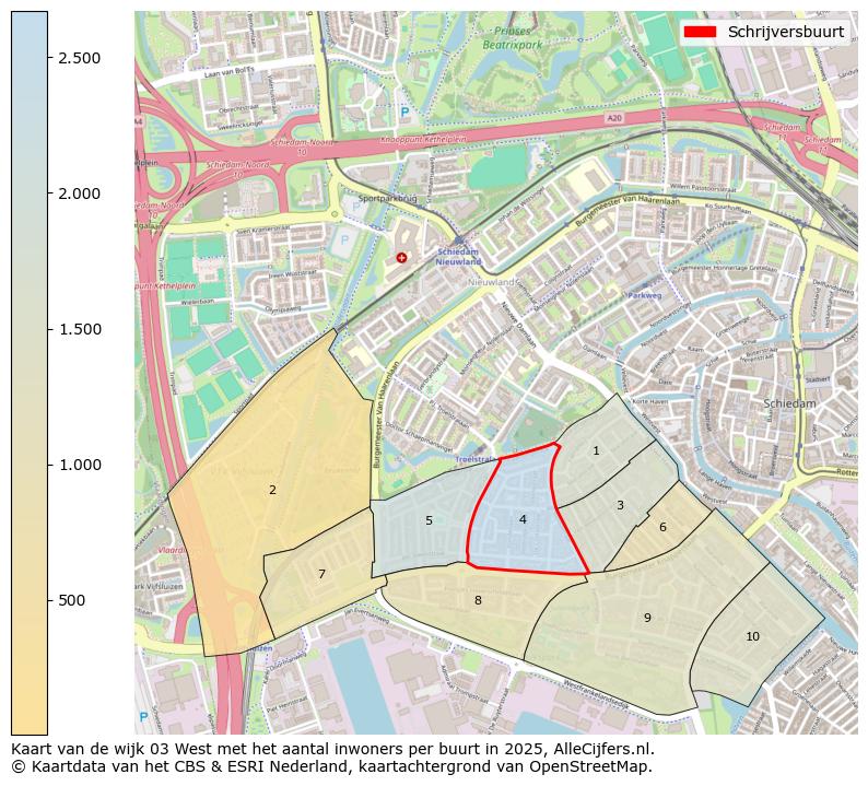 Afbeelding van de Schrijversbuurt op de kaart.