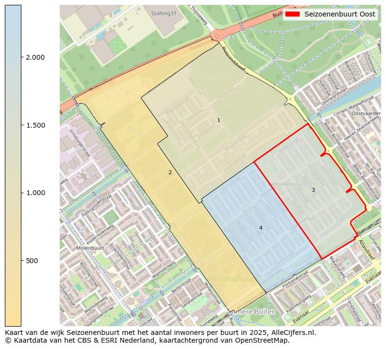 Afbeelding van de Seizoenenbuurt Oost op de kaart.