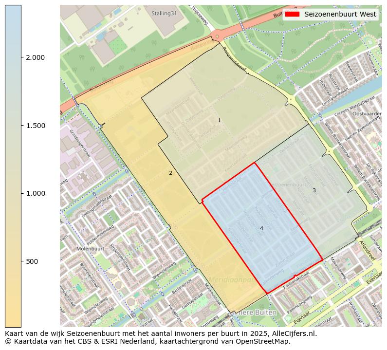 Afbeelding van de Seizoenenbuurt West op de kaart.