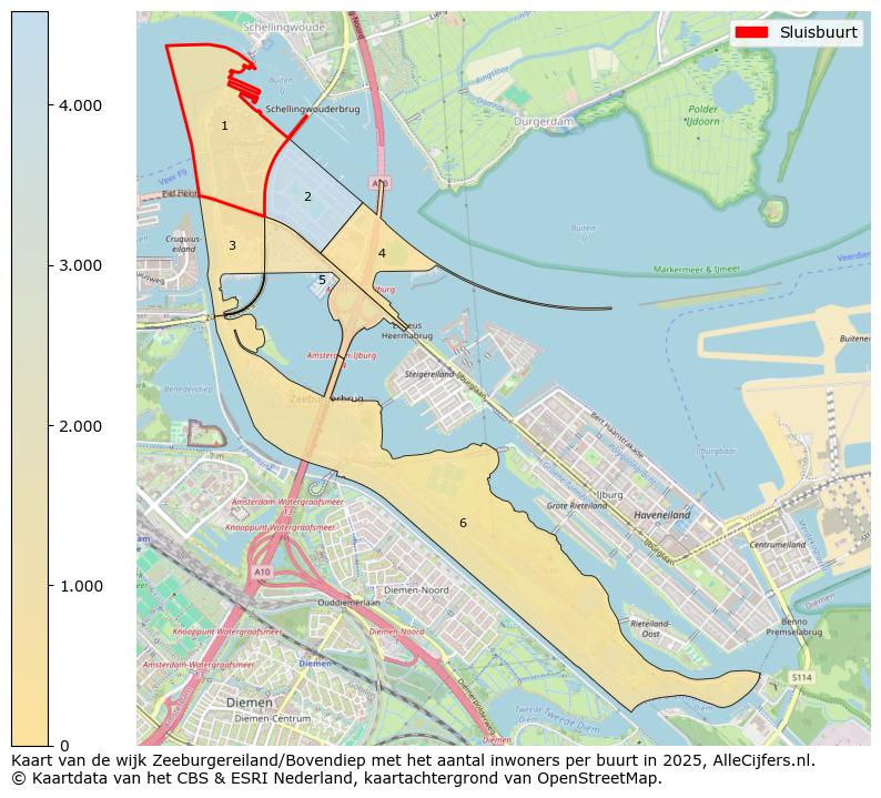Afbeelding van de Sluisbuurt op de kaart.