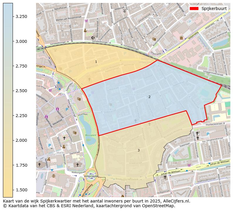 Afbeelding van de Spijkerbuurt op de kaart.