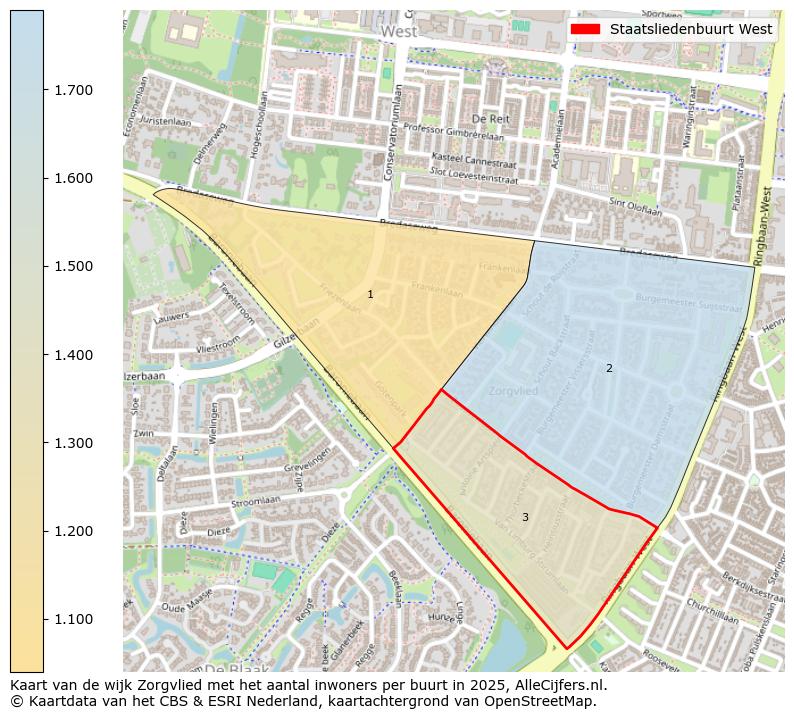 Afbeelding van de Staatsliedenbuurt West op de kaart.