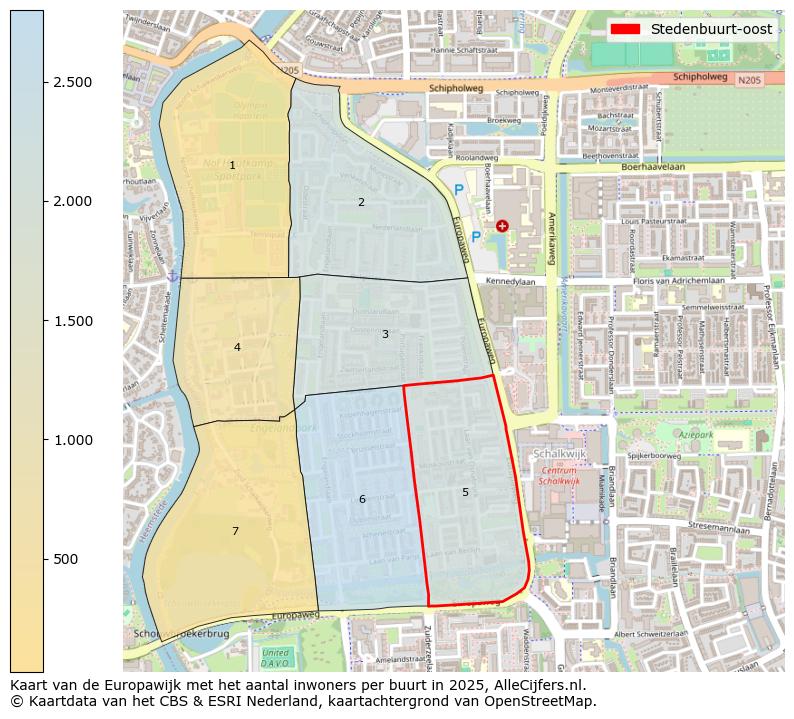 Afbeelding van de Stedenbuurt-oost op de kaart.
