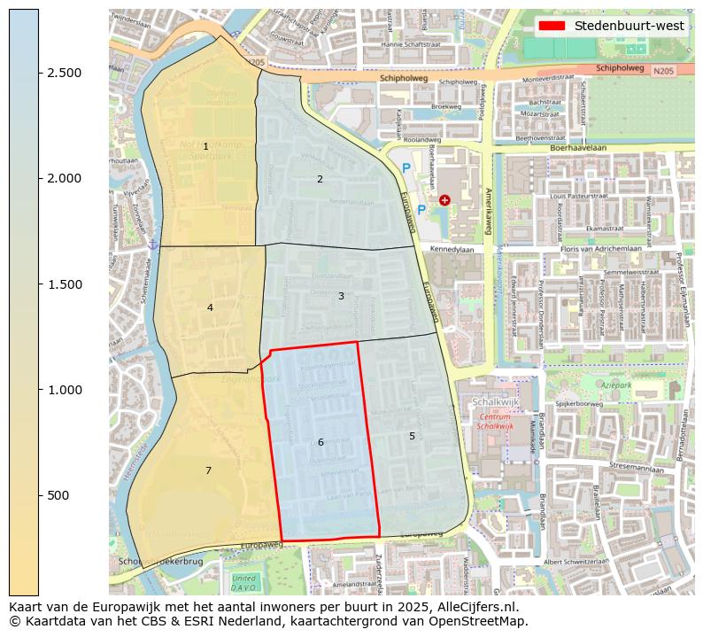 Afbeelding van de Stedenbuurt-west op de kaart.