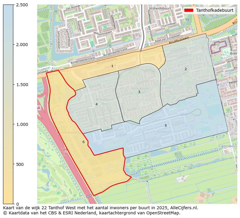 Afbeelding van de Tanthofkadebuurt op de kaart.