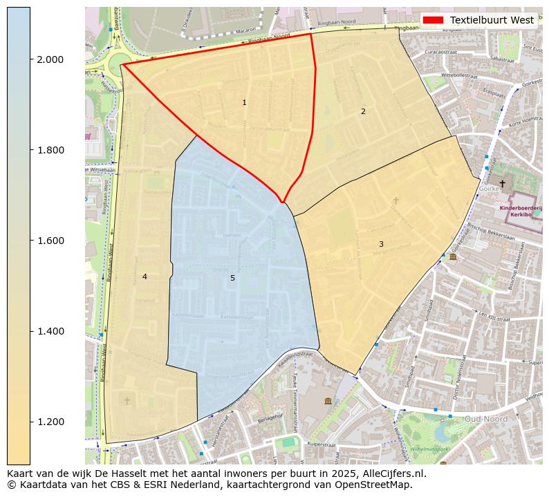 Afbeelding van de Textielbuurt West op de kaart.