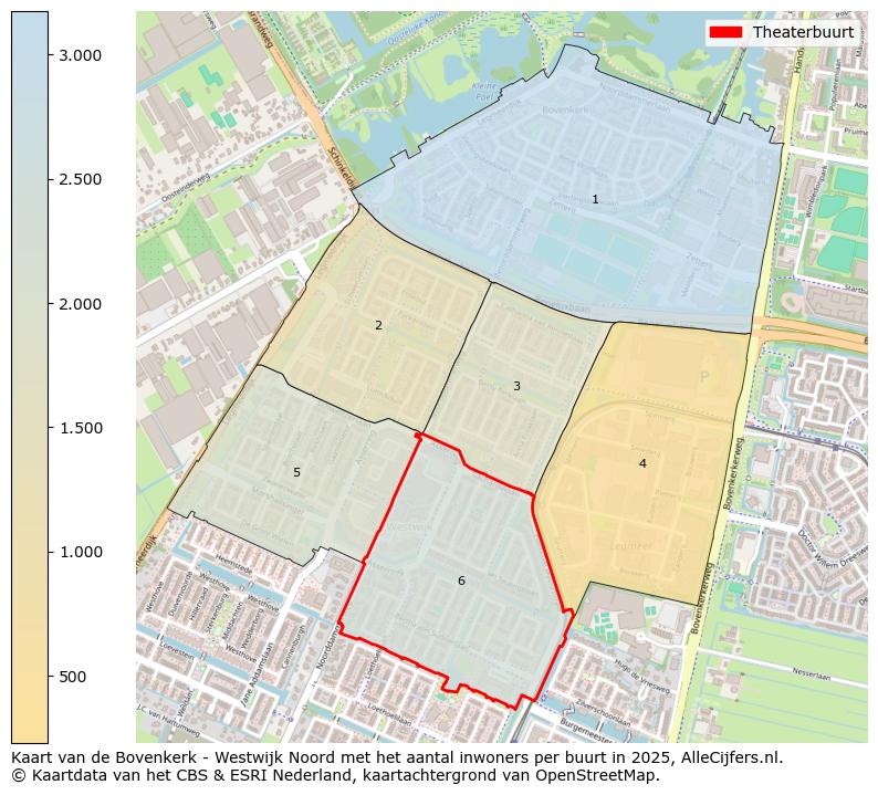 Afbeelding van de Theaterbuurt op de kaart.