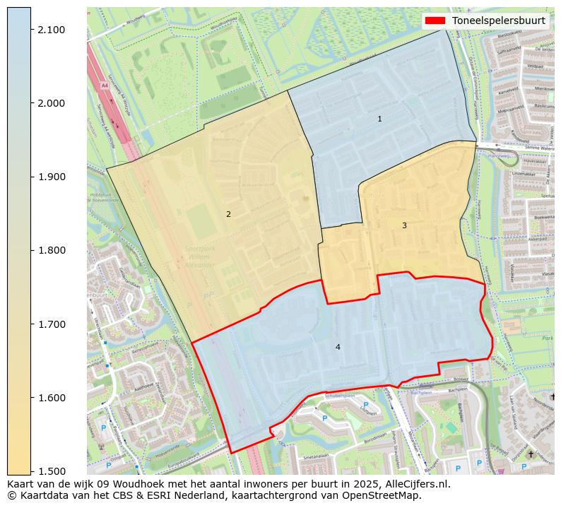 Afbeelding van de Toneelspelersbuurt op de kaart.