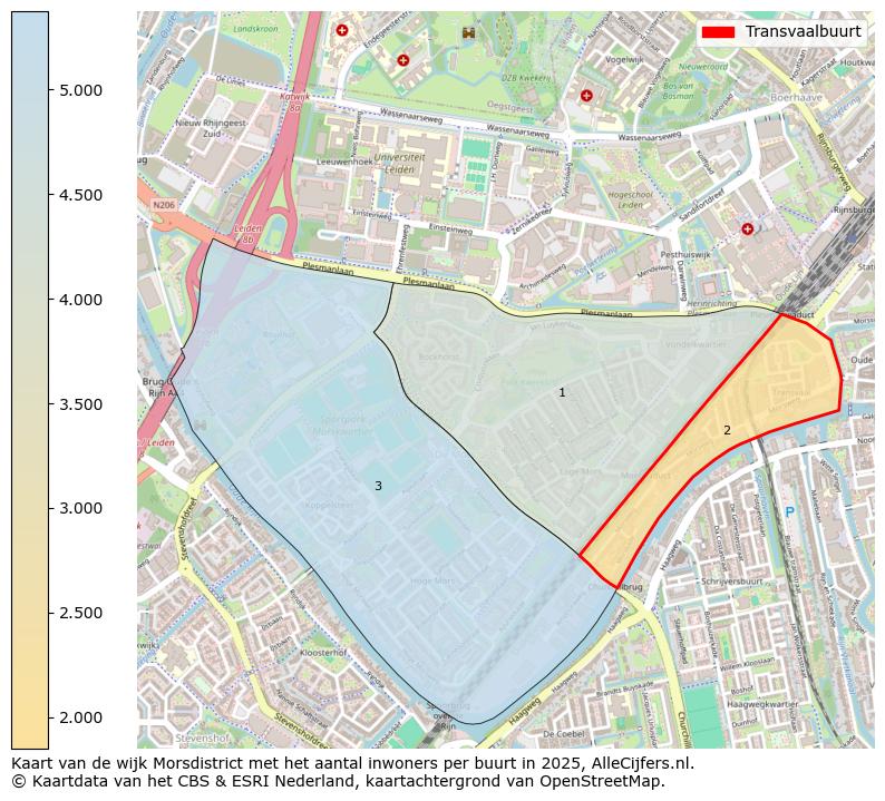 Afbeelding van de Transvaalbuurt op de kaart.