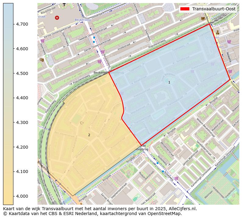 Afbeelding van de Transvaalbuurt-Oost op de kaart.